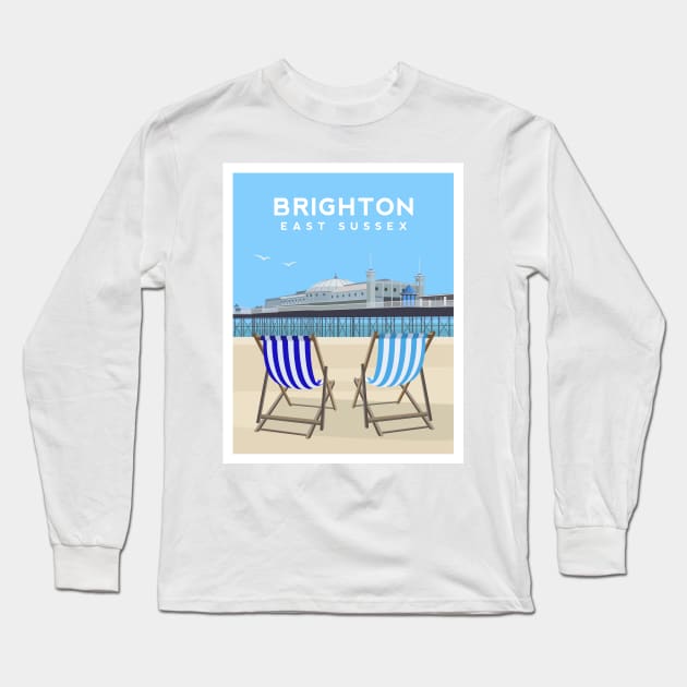 Brighton Pier and Beach, East Sussex Long Sleeve T-Shirt by typelab